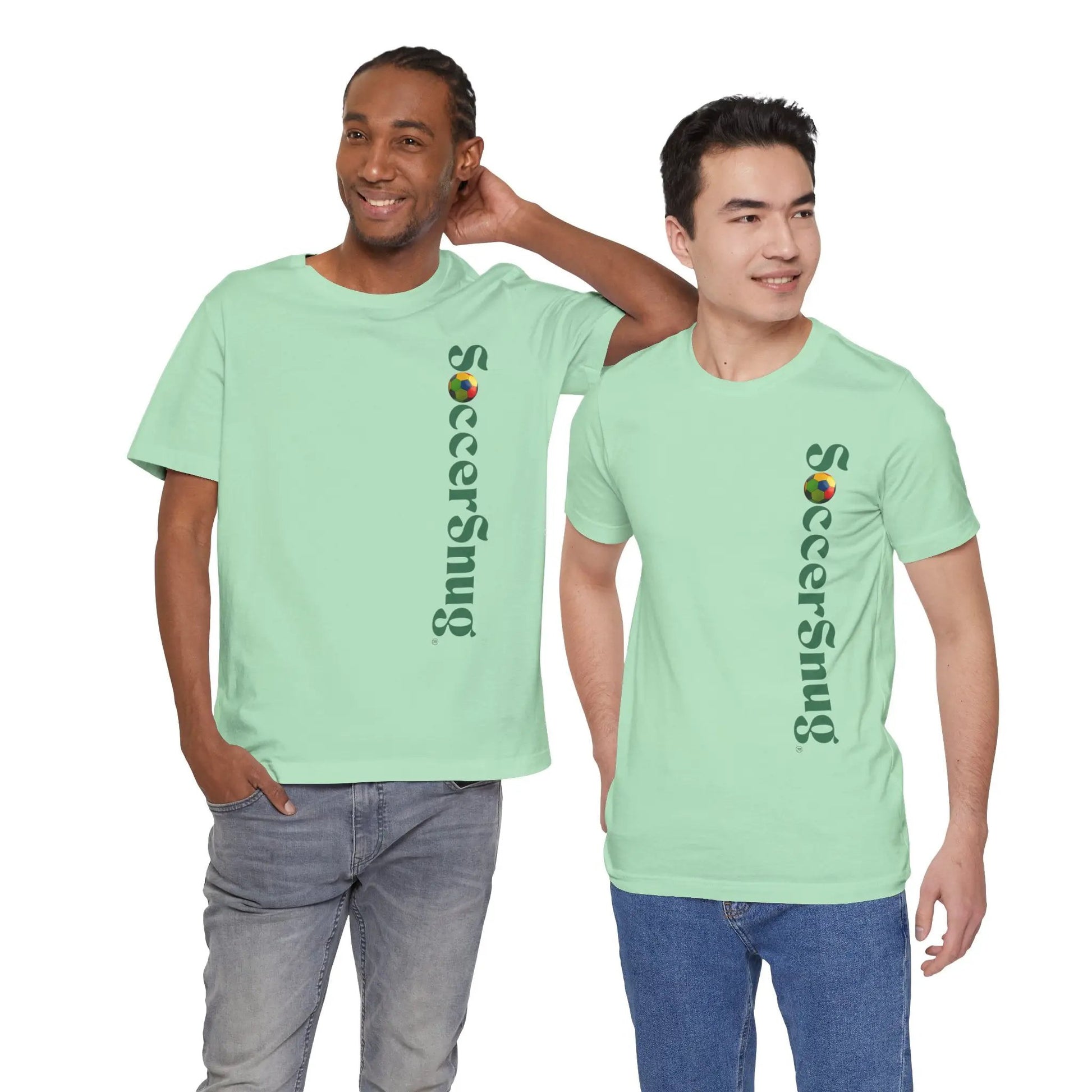 SoccerSnug Vertical Logo Tee Casual Soccer Fan Shirt by Printify