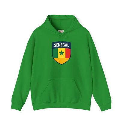 Senegal Flag Crest Hoodie With Shield Emblem For Fans And Travelers by Printify
