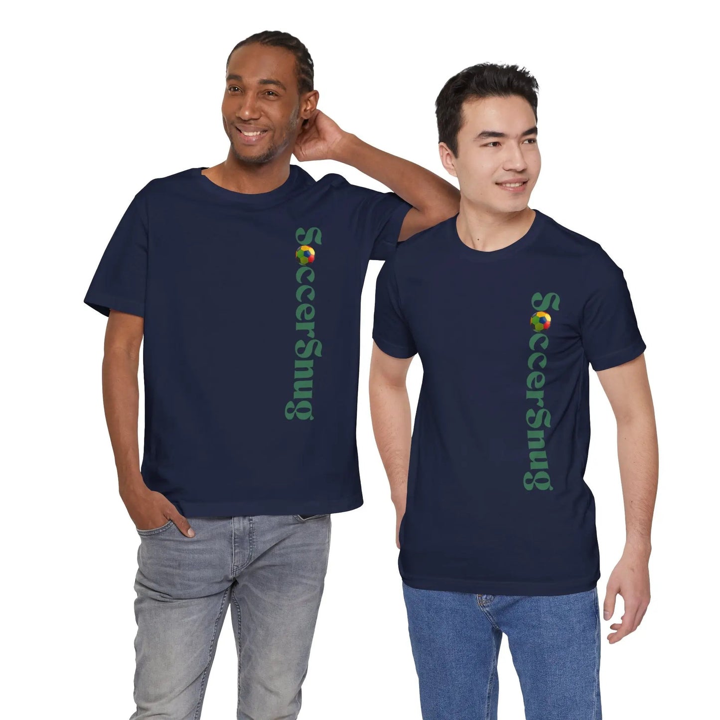 SoccerSnug Vertical Logo Tee Casual Soccer Fan Shirt by Printify