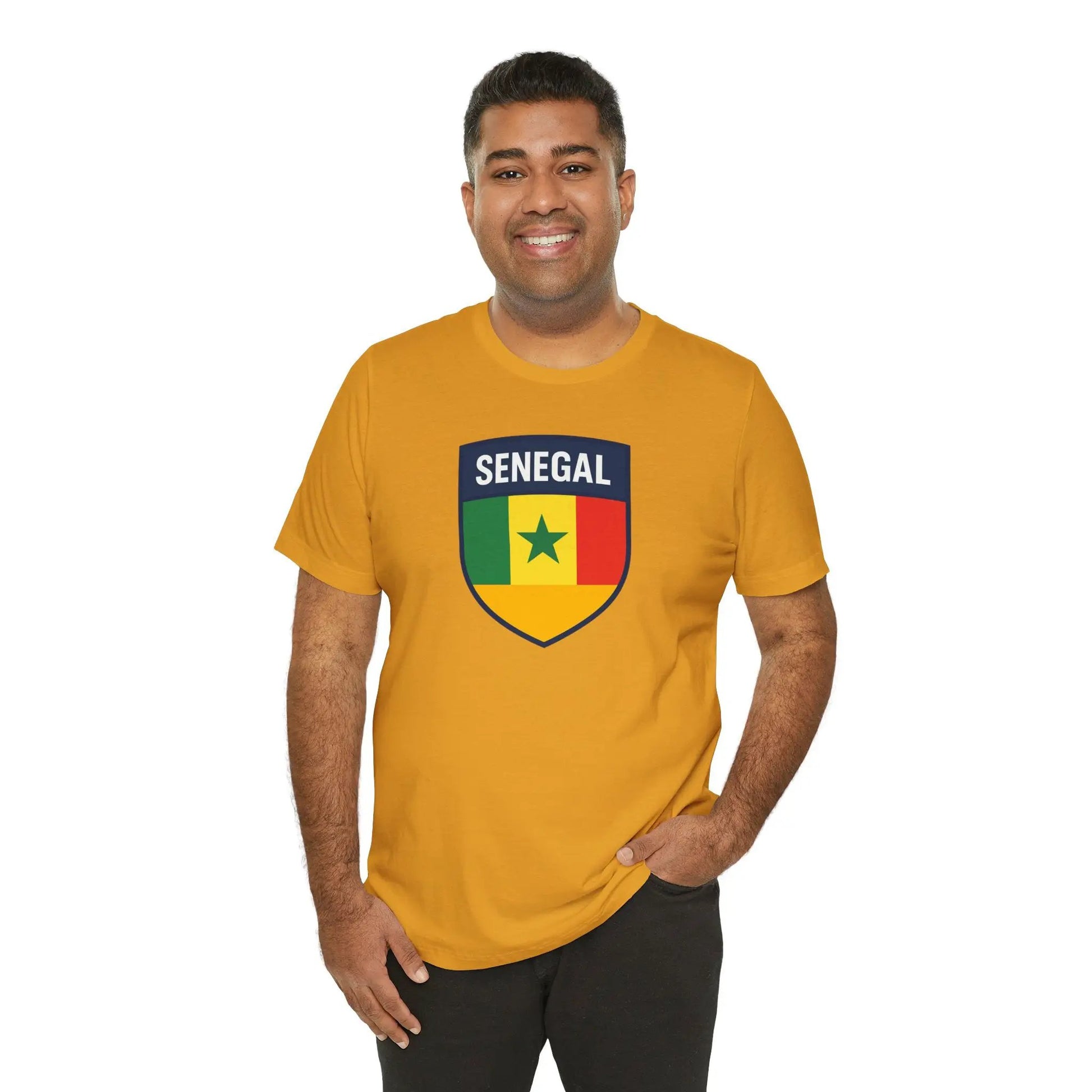 Senegal Flag Shield T Shirt Crest Tee For Fans Pride Soft Breathable by Printify