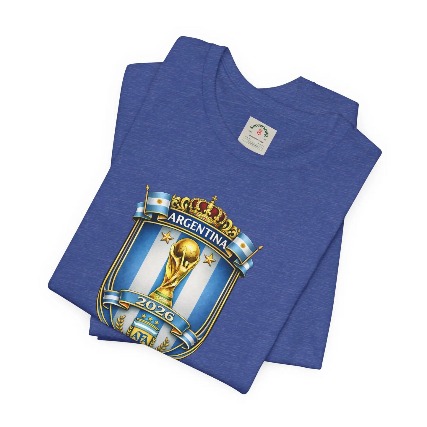 Argentina World Cup Trophy Shield Tee Soccer Fan Jersey by Printify