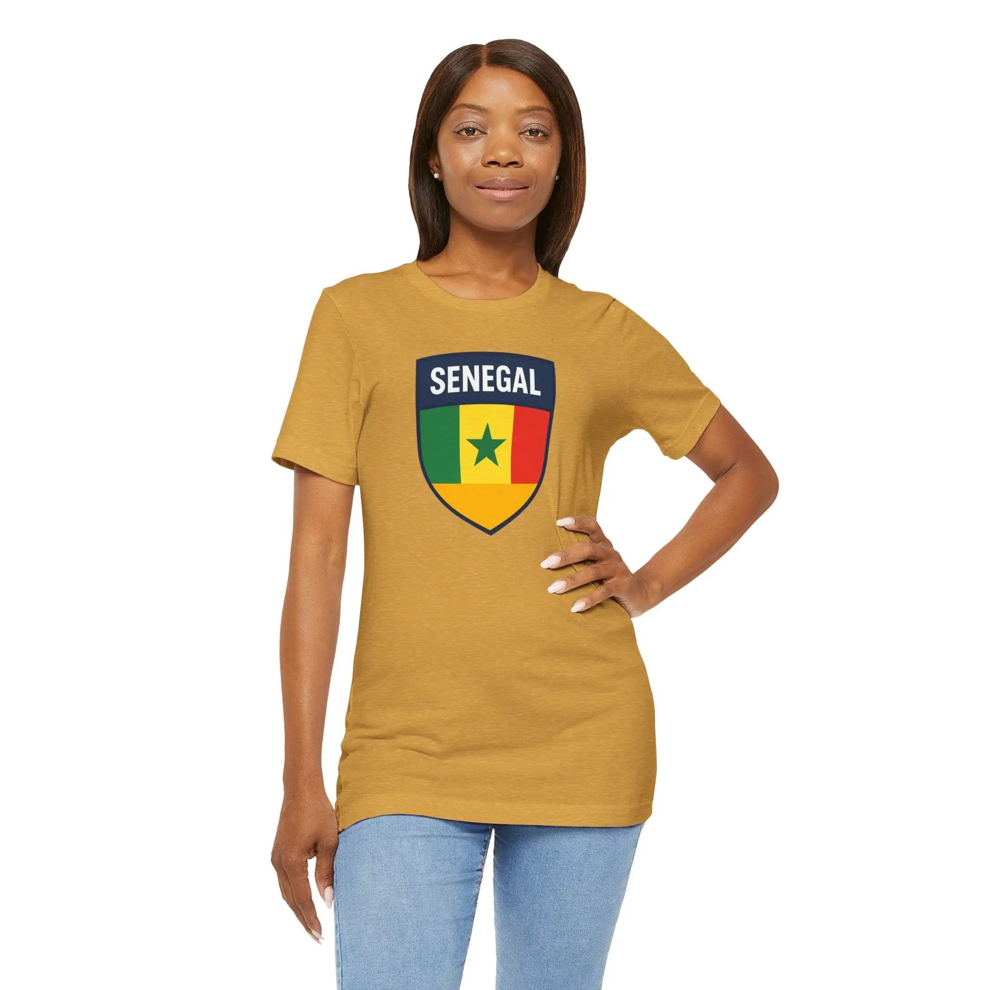 Senegal Flag Shield T Shirt Crest Tee For Fans Pride Soft Breathable by Printify
