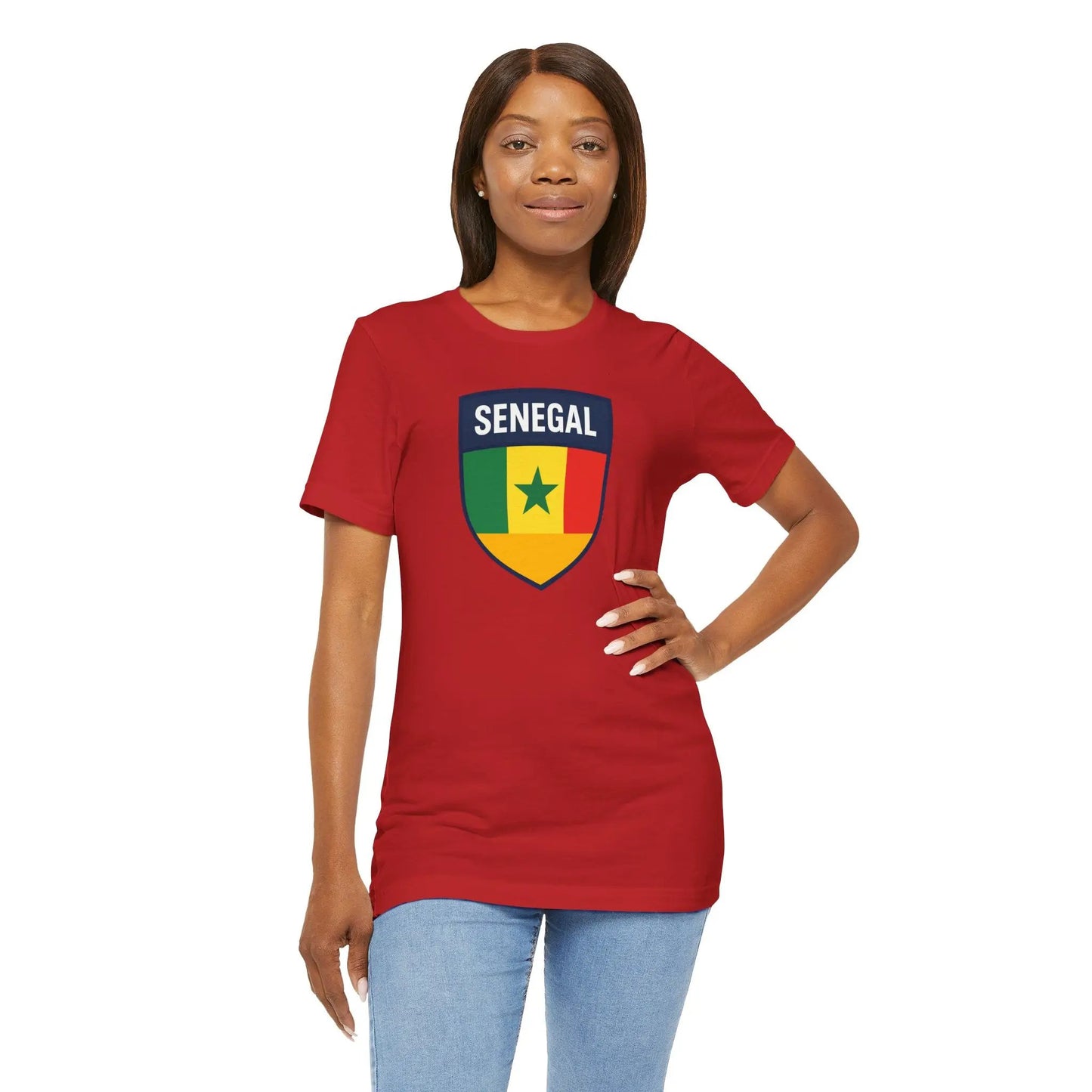 Senegal Flag Shield T Shirt Crest Tee For Fans Pride Soft Breathable by Printify