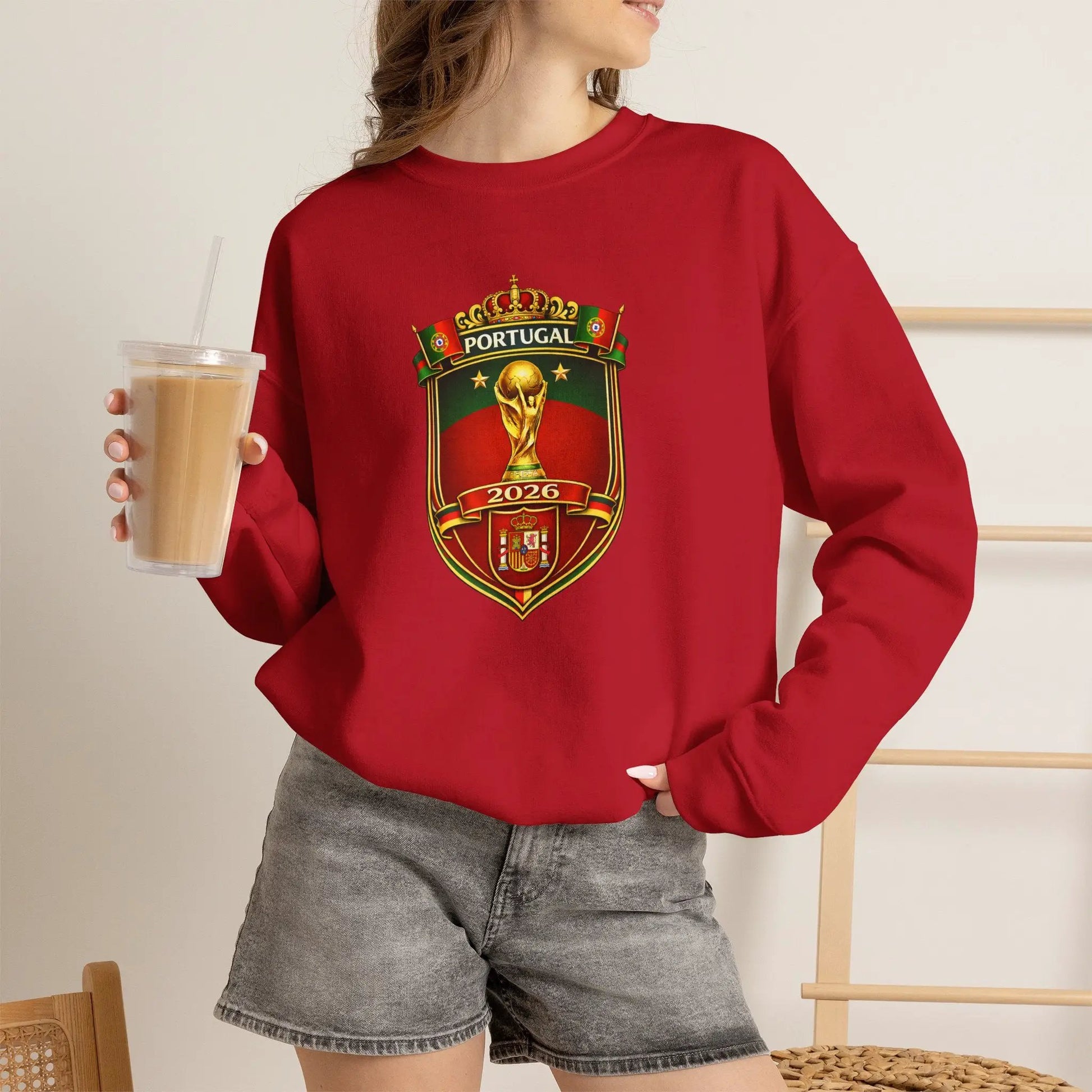Portugal World Cup 2022 Crest Sweatshirt Midweight Fleece Crewneck by Printify