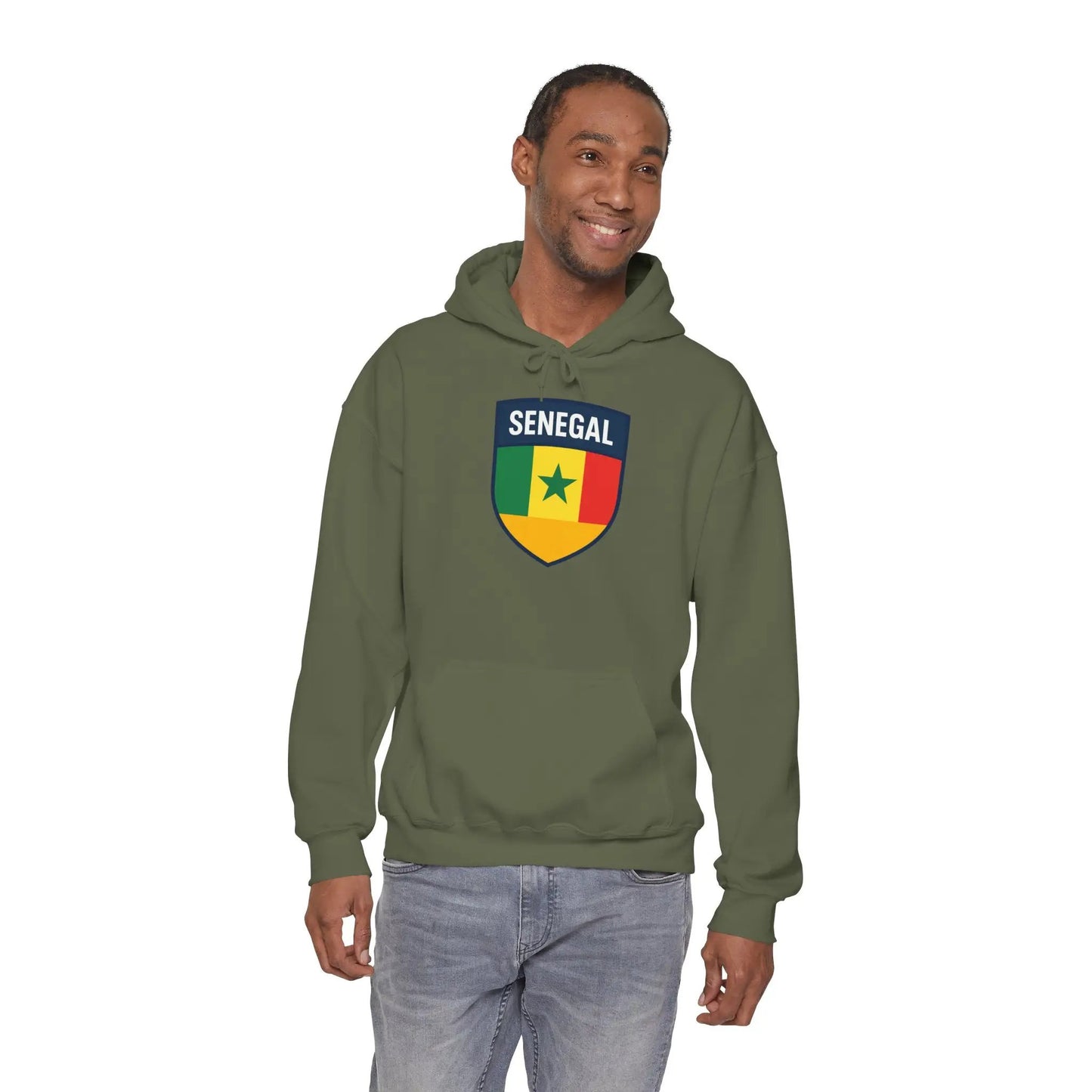 Senegal Flag Crest Hoodie With Shield Emblem For Fans And Travelers by Printify