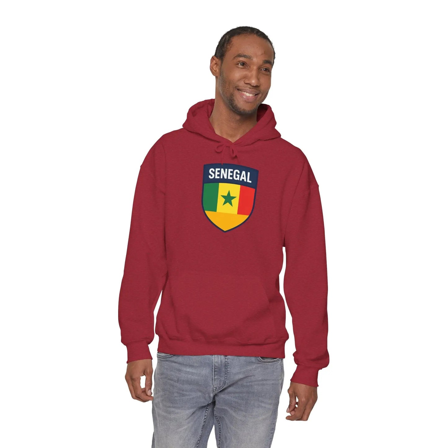 Senegal Flag Crest Hoodie With Shield Emblem For Fans And Travelers by Printify
