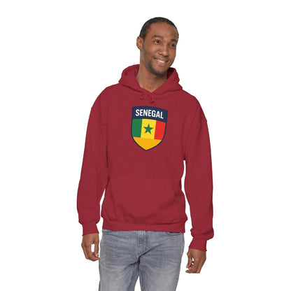 Senegal Flag Crest Hoodie With Shield Emblem For Fans And Travelers by Printify