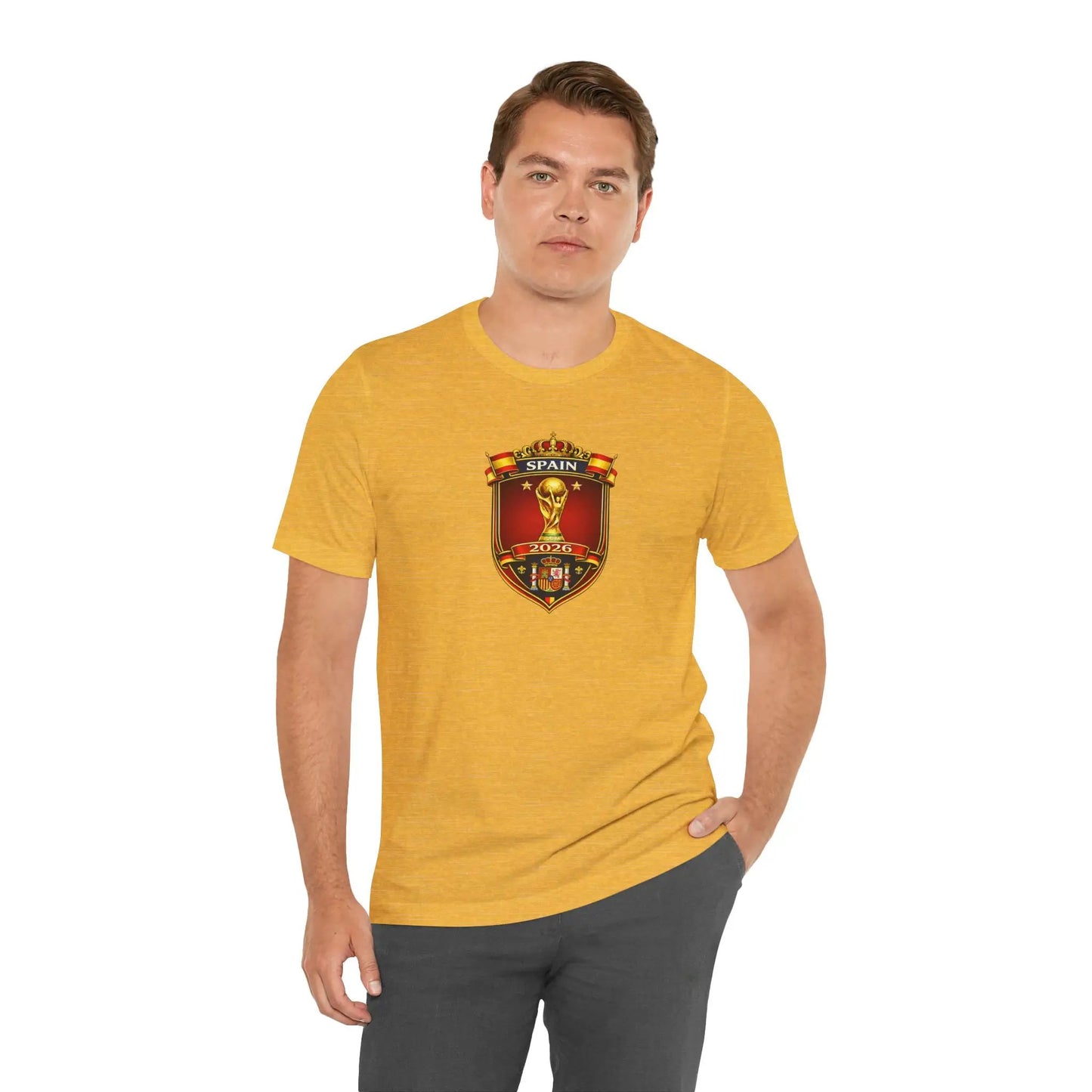 Spain World Cup Crest T‑Shirt — Soccer Fan Jersey Tee by Printify