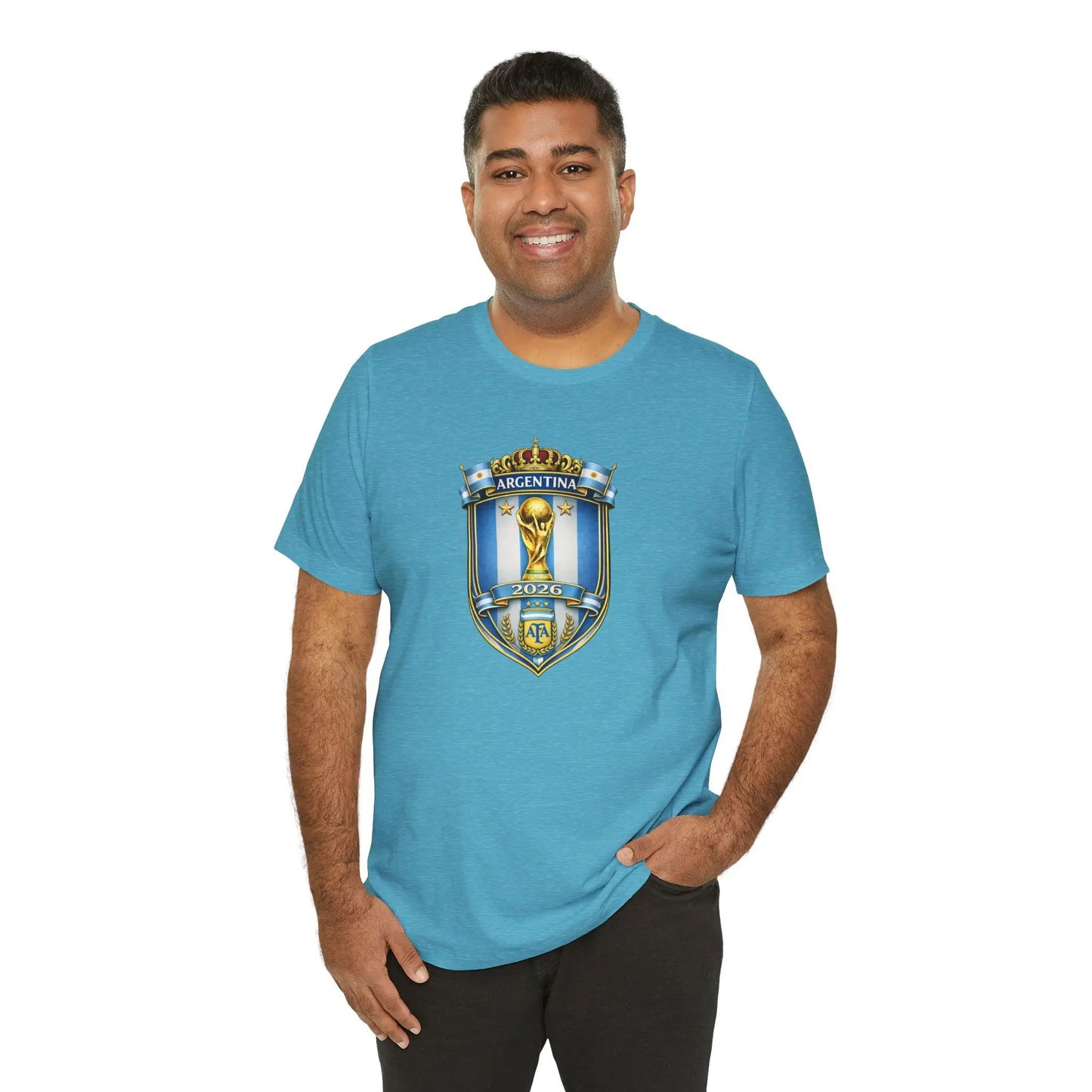 Argentina World Cup Trophy Shield Tee Soccer Fan Jersey by Printify
