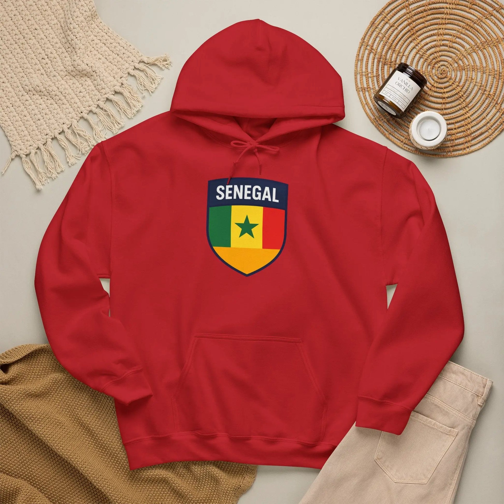 Senegal Flag Crest Hoodie With Shield Emblem For Fans And Travelers by Printify