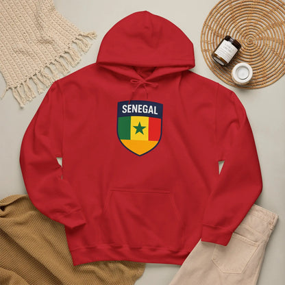 Senegal Flag Crest Hoodie With Shield Emblem For Fans And Travelers by Printify