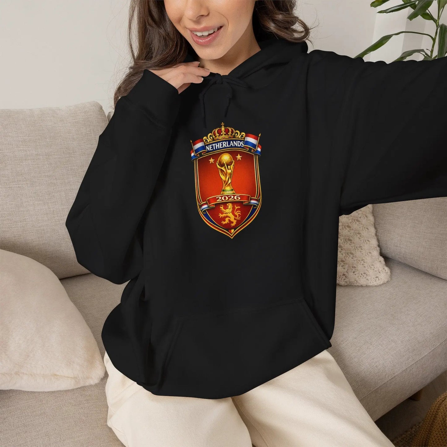 Netherland World Cup 2026 Crest Hoodie — Lion Shield Emblem Hooded Sweatshirt by Printify