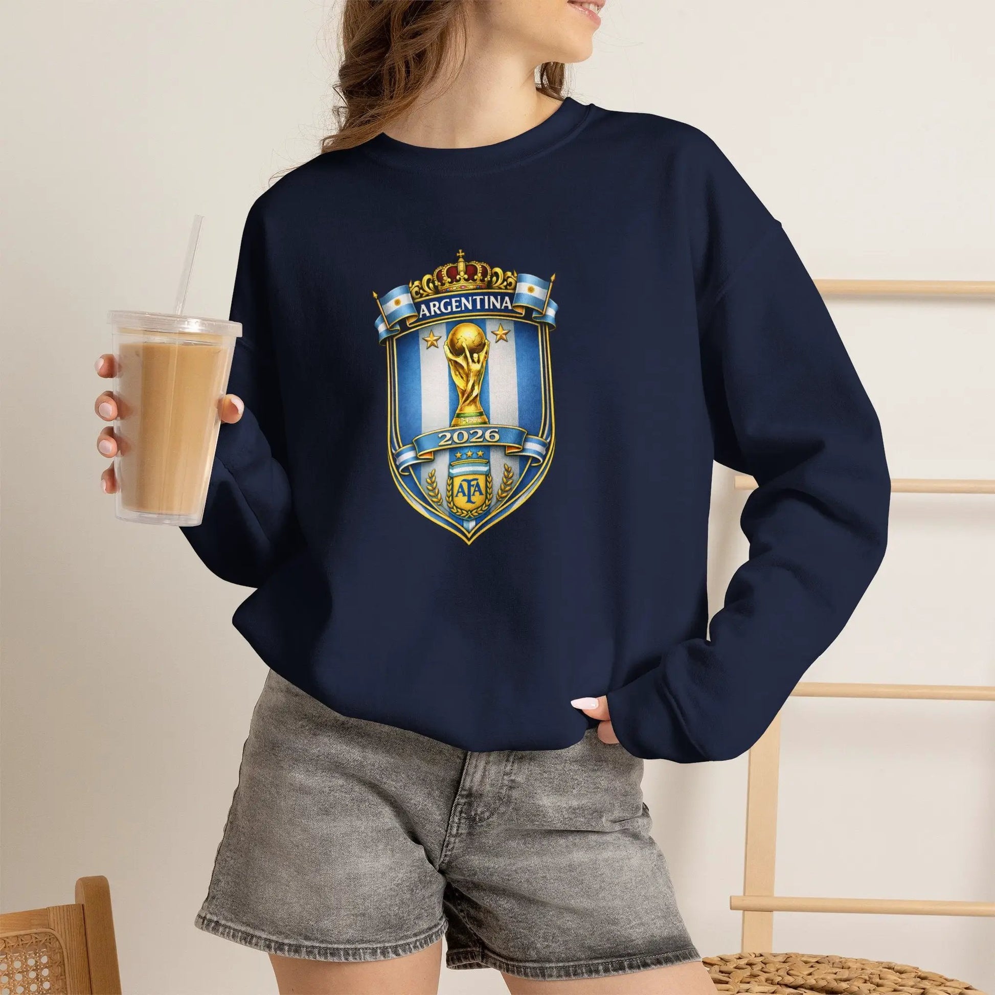 Argentina World Cup Crest Embroidered Crewneck Sweatshirt by Printify