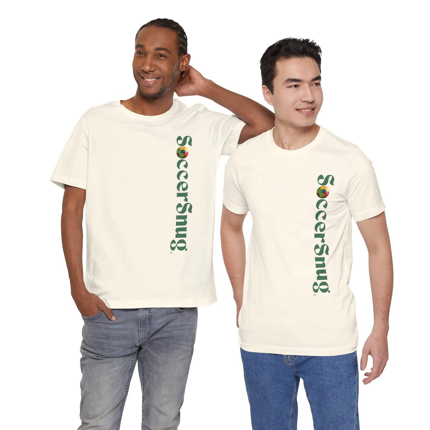 SoccerSnug Vertical Logo Tee Casual Soccer Fan Shirt by Printify