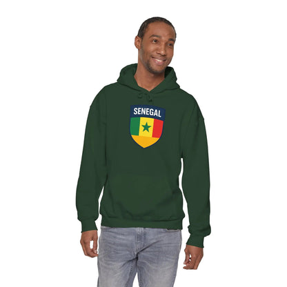 Senegal Flag Crest Hoodie With Shield Emblem For Fans And Travelers by Printify
