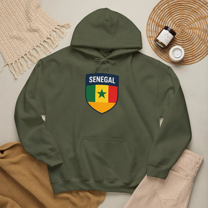 Senegal Flag Crest Hoodie With Shield Emblem For Fans And Travelers by Printify