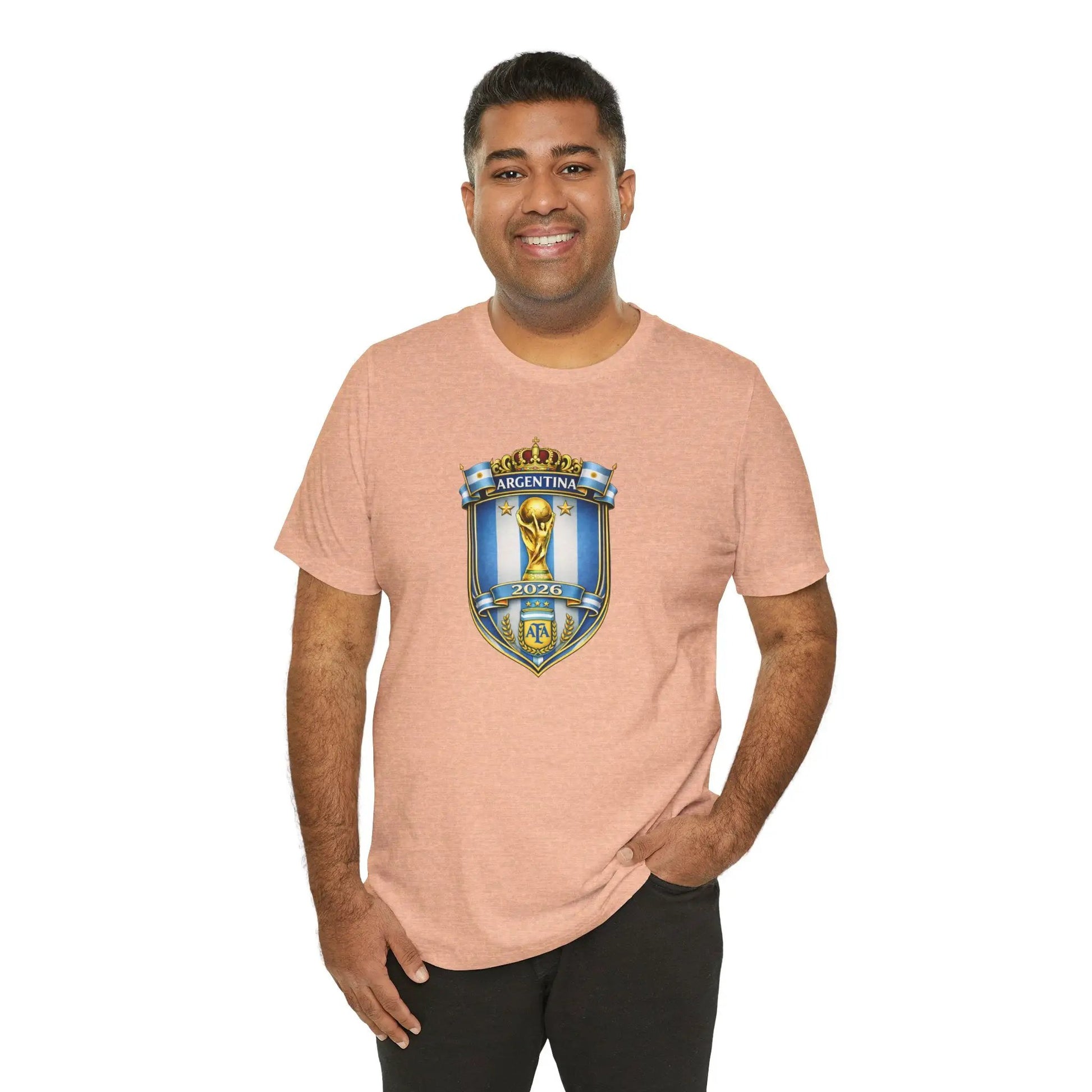 Argentina World Cup Trophy Shield Tee Soccer Fan Jersey by Printify