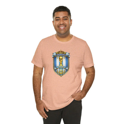 Argentina World Cup Trophy Shield Tee Soccer Fan Jersey by Printify