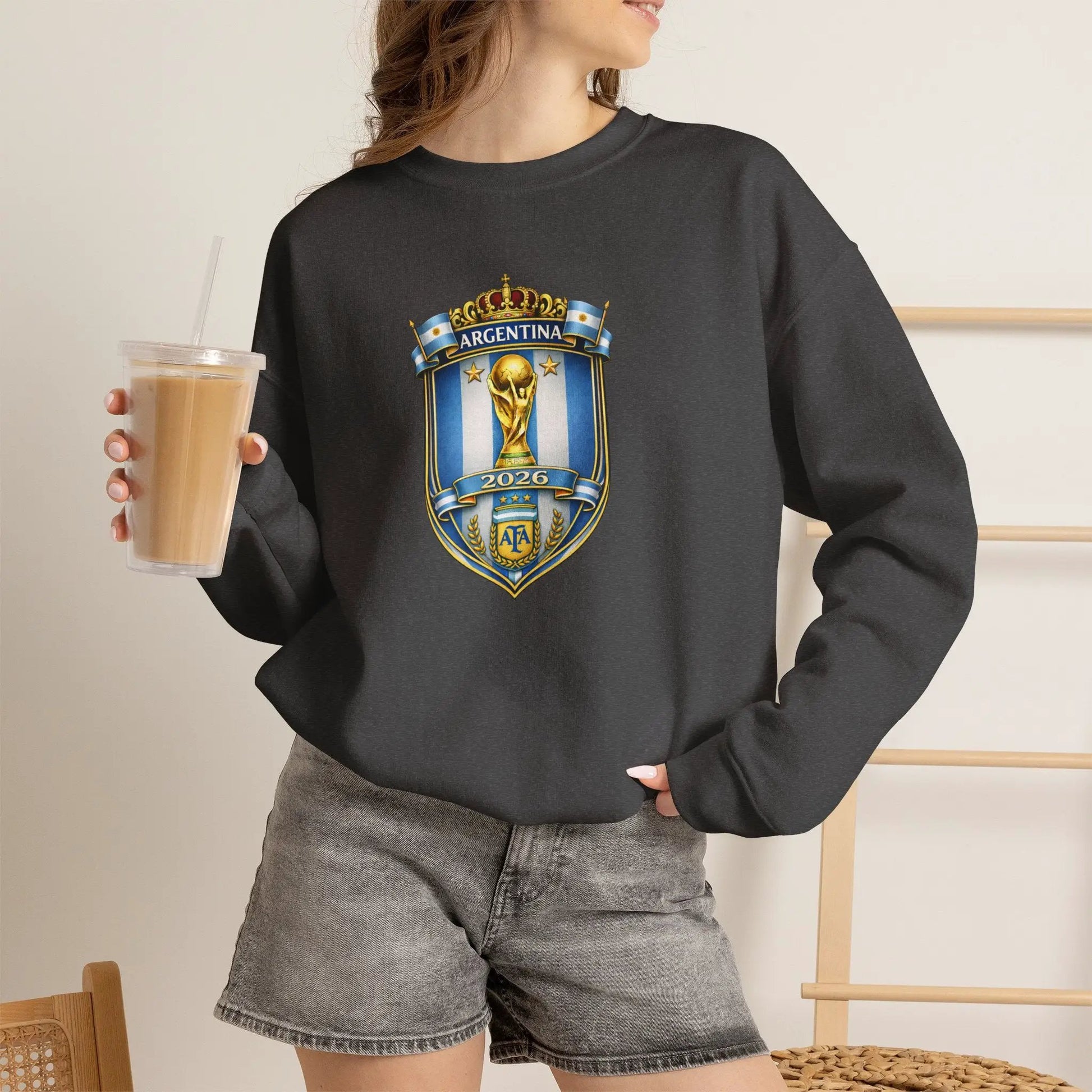 Argentina World Cup Crest Embroidered Crewneck Sweatshirt by Printify