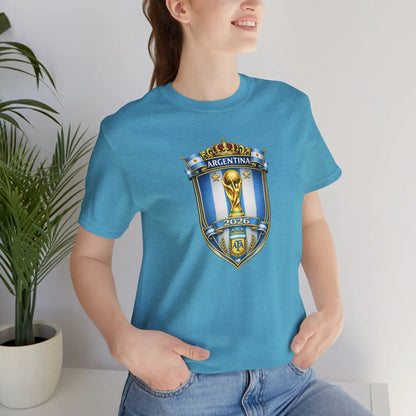 Argentina World Cup Trophy Shield Tee Soccer Fan Jersey by Printify