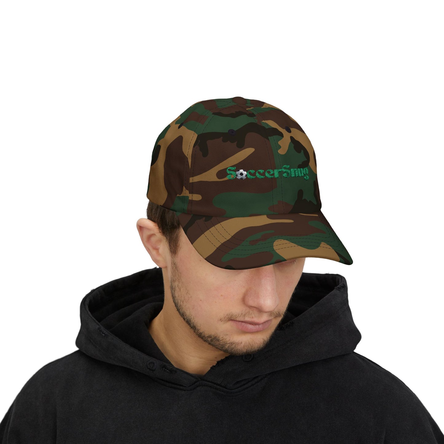 SoccerSnug Embroidered Dad Cap Casual Soccer Fan Baseball Hat by Printify