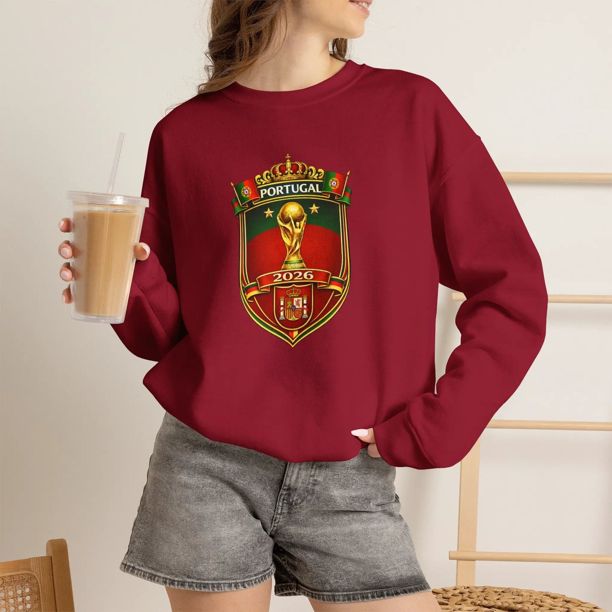 Portugal World Cup 2022 Crest Sweatshirt Midweight Fleece Crewneck by Printify