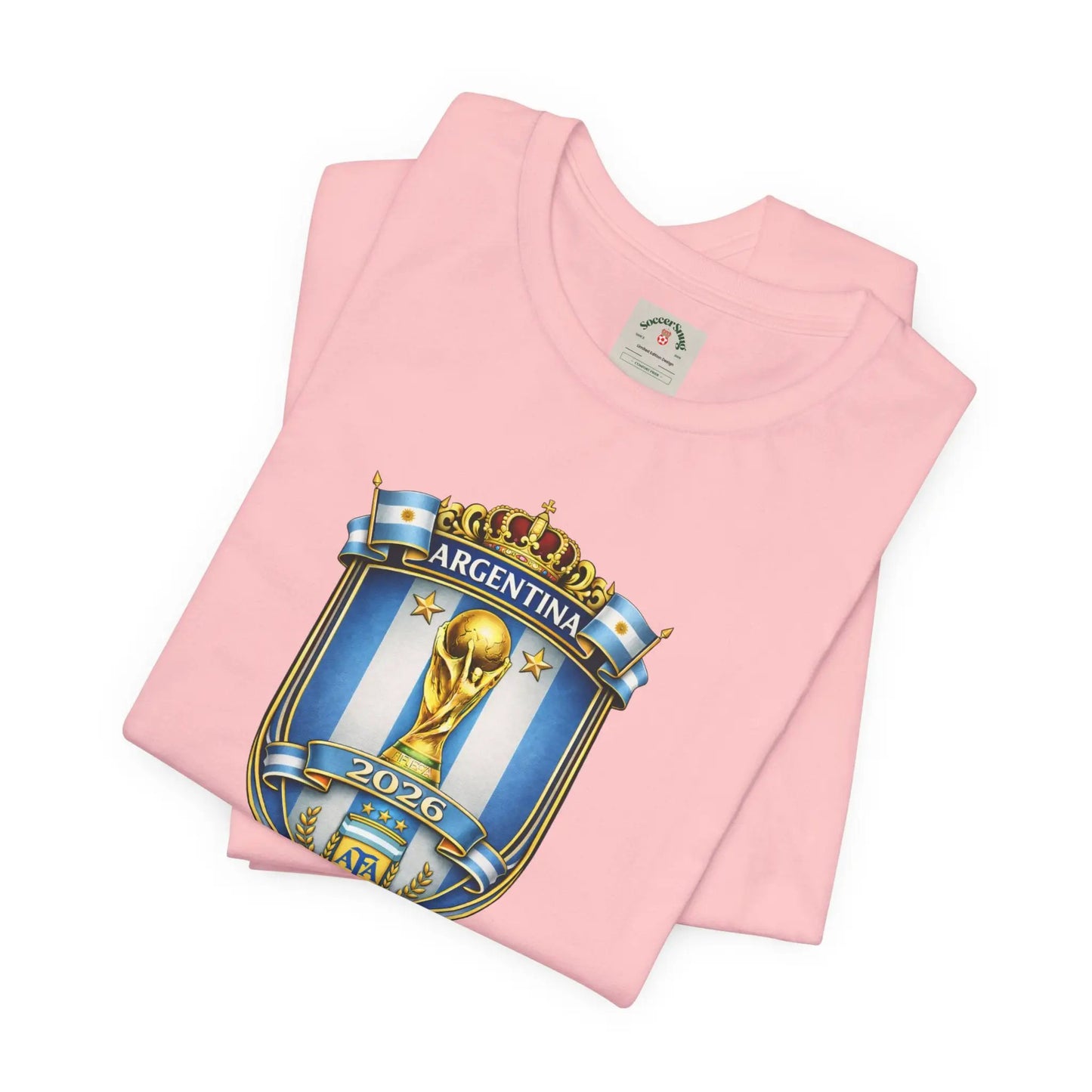Argentina World Cup Trophy Shield Tee Soccer Fan Jersey by Printify
