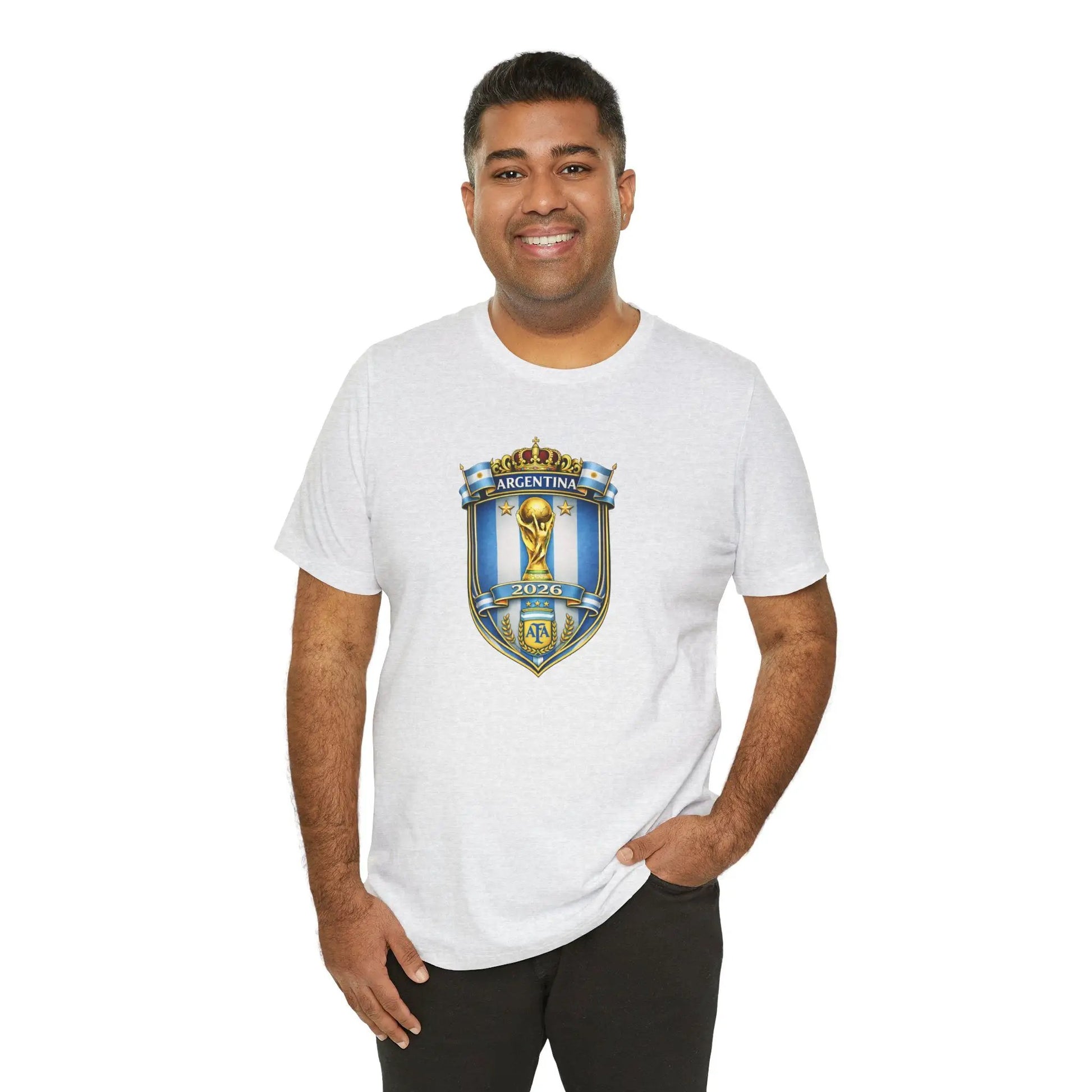 Argentina World Cup Trophy Shield Tee Soccer Fan Jersey by Printify