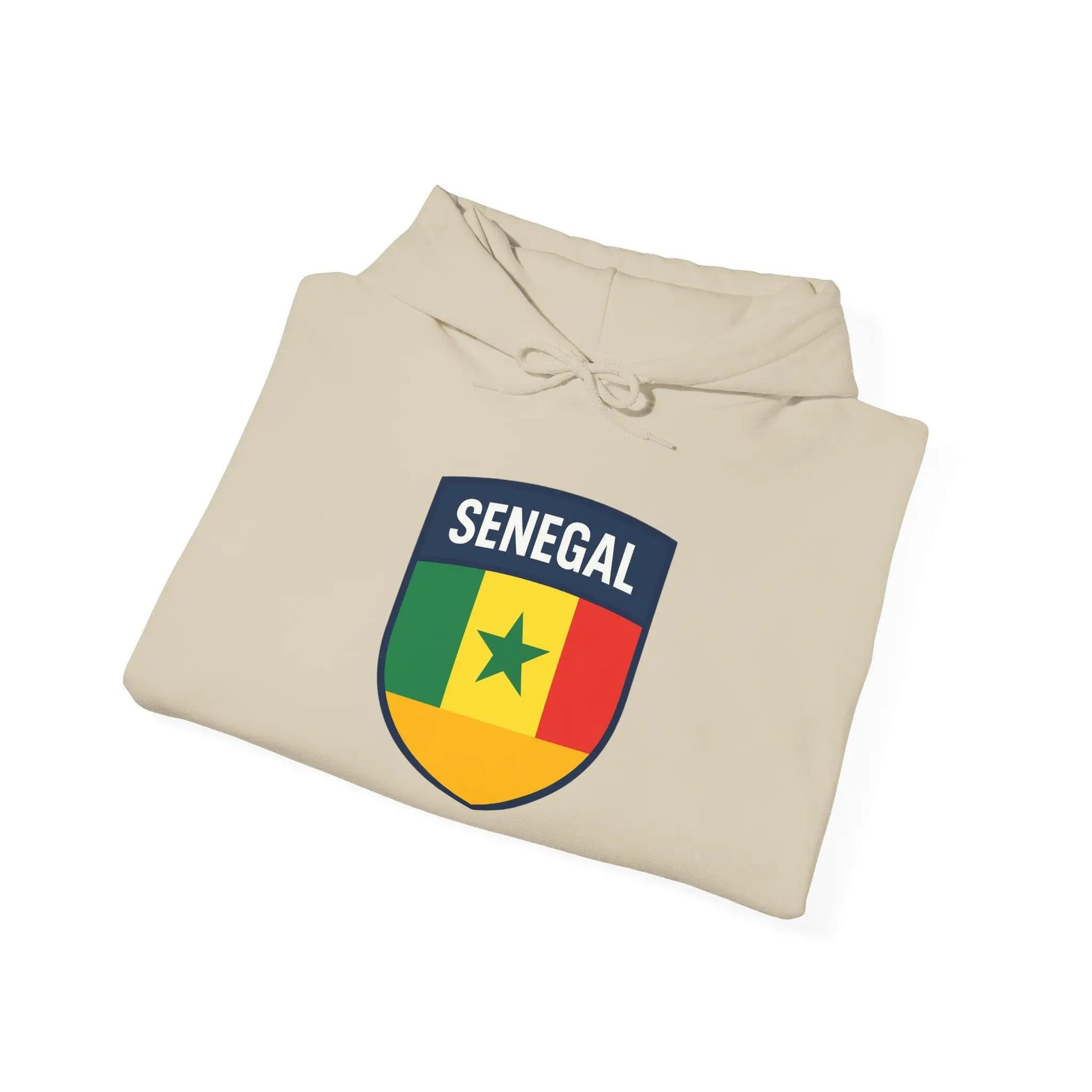 Senegal Flag Crest Hoodie With Shield Emblem For Fans And Travelers by Printify