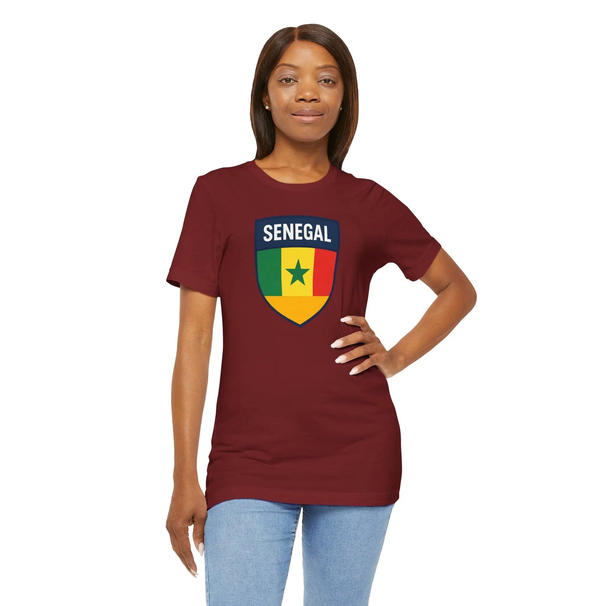 Senegal Flag Shield T Shirt Crest Tee For Fans Pride Soft Breathable by Printify