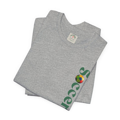 SoccerSnug Vertical Logo Tee Casual Soccer Fan Shirt by Printify