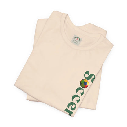 SoccerSnug Vertical Logo Tee Casual Soccer Fan Shirt by Printify