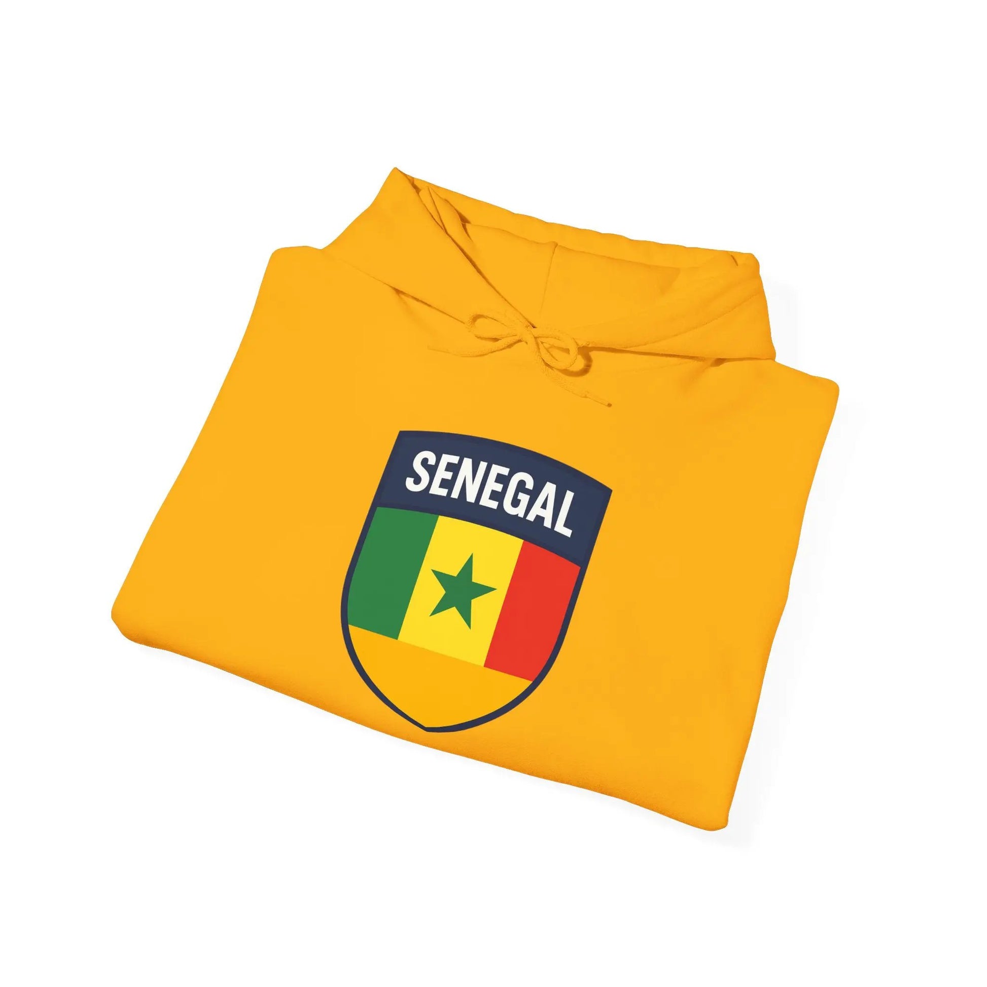 Senegal Flag Crest Hoodie With Shield Emblem For Fans And Travelers by Printify