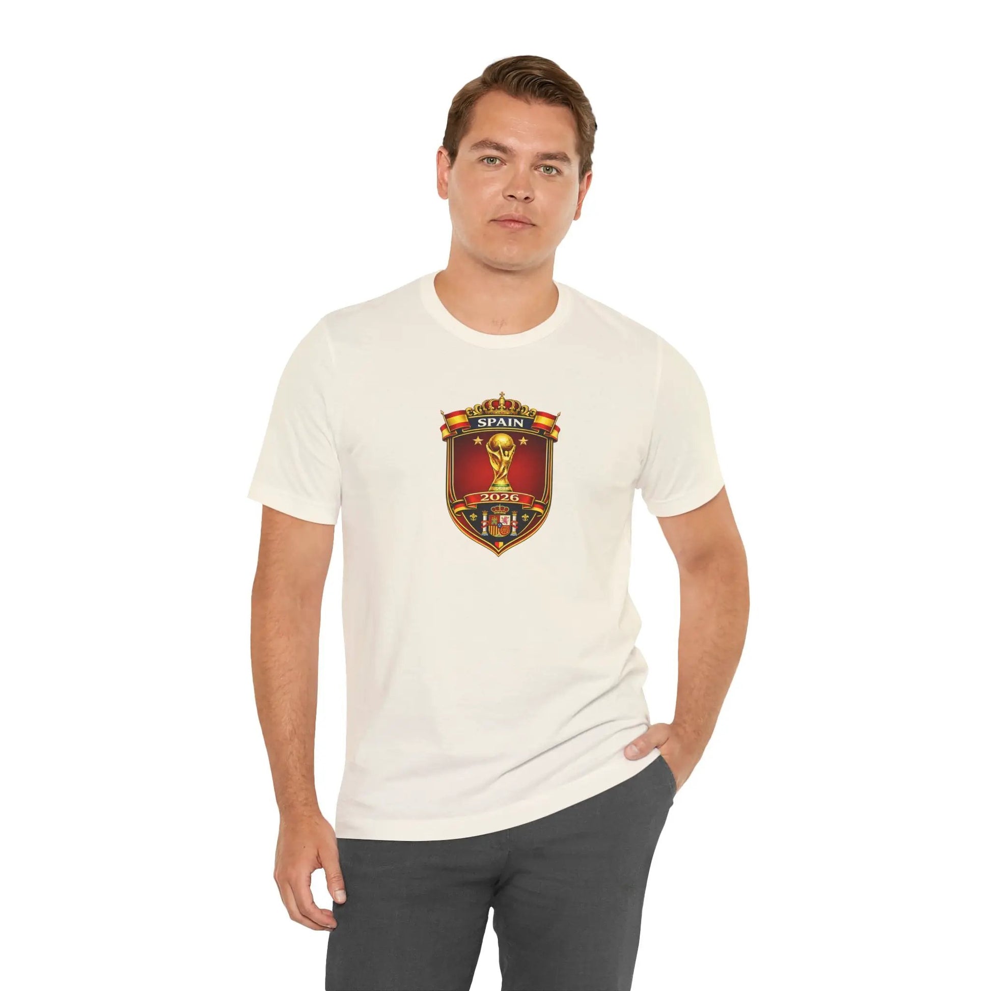 Spain World Cup Crest T‑Shirt — Soccer Fan Jersey Tee by Printify