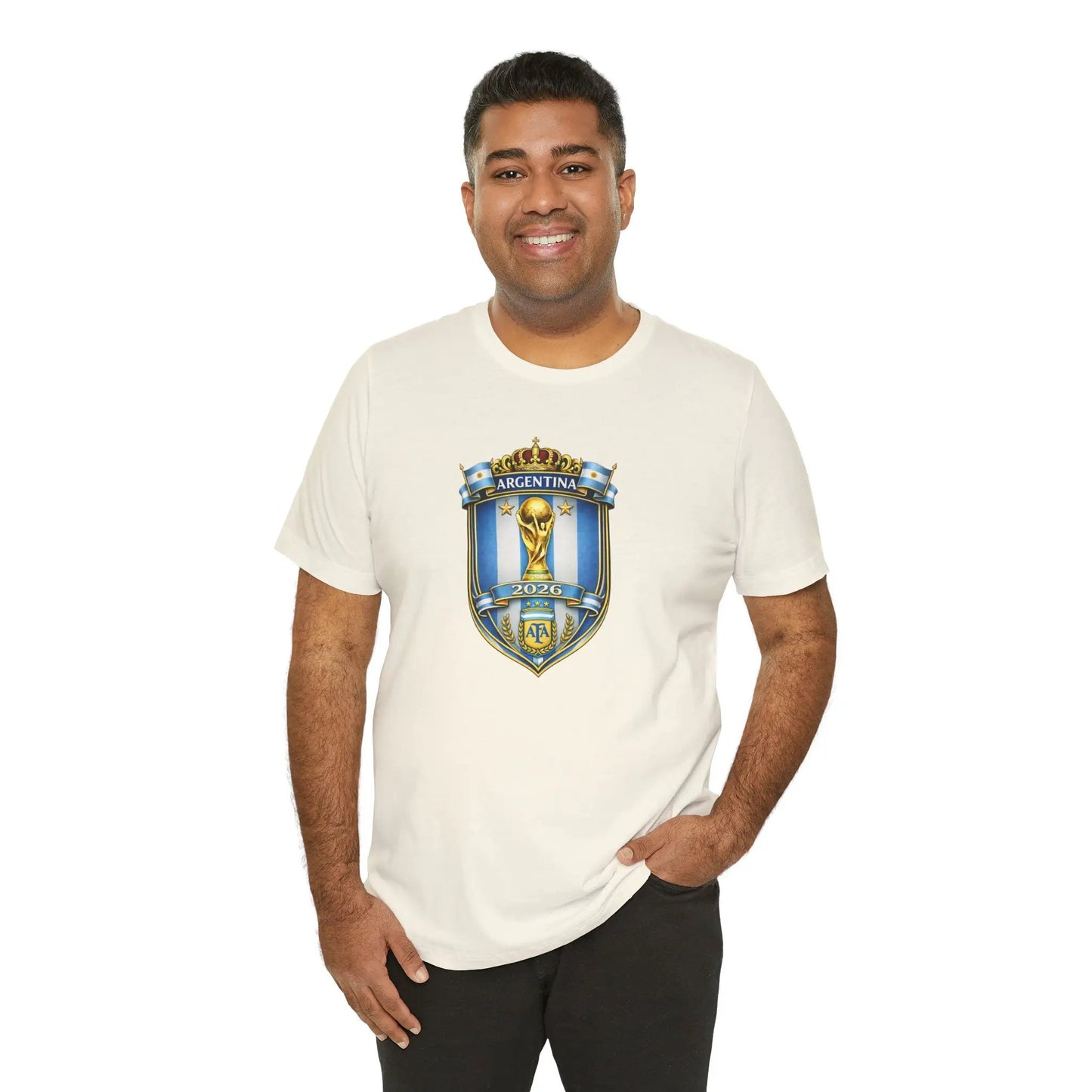 Argentina World Cup Trophy Shield Tee Soccer Fan Jersey by Printify