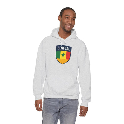 Senegal Flag Crest Hoodie With Shield Emblem For Fans And Travelers by Printify