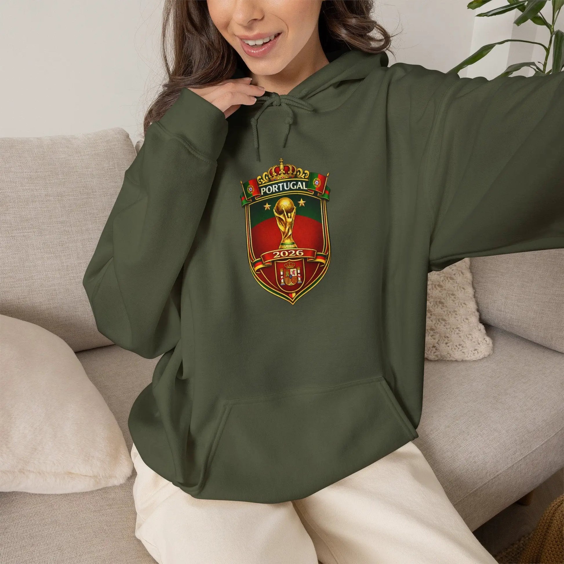 Portugal Football Crest Hoodie — Retro Soccer Emblem Sweatshirt by Printify