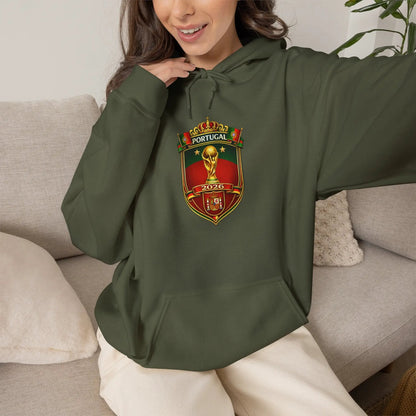 Portugal Football Crest Hoodie — Retro Soccer Emblem Sweatshirt by Printify