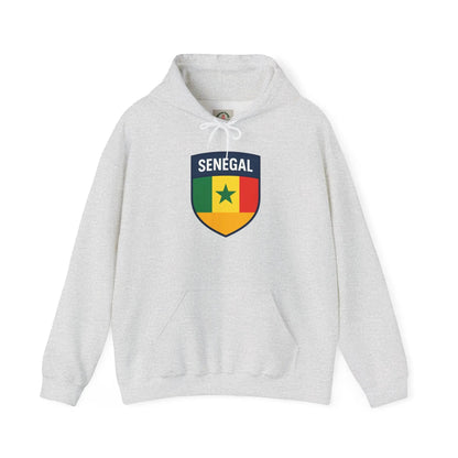 Senegal Flag Crest Hoodie With Shield Emblem For Fans And Travelers by Printify