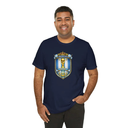 Argentina World Cup Trophy Shield Tee Soccer Fan Jersey by Printify