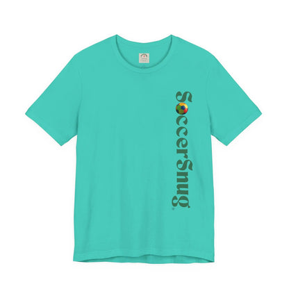 SoccerSnug Vertical Logo Tee Casual Soccer Fan Shirt by Printify