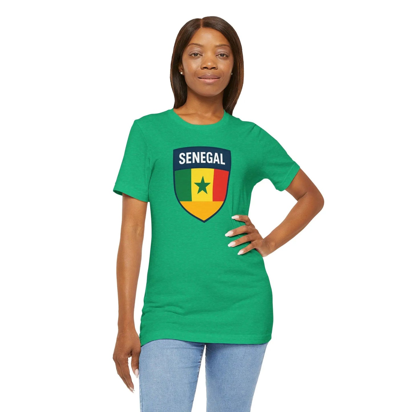 Senegal Flag Shield T Shirt Crest Tee For Fans Pride Soft Breathable by Printify