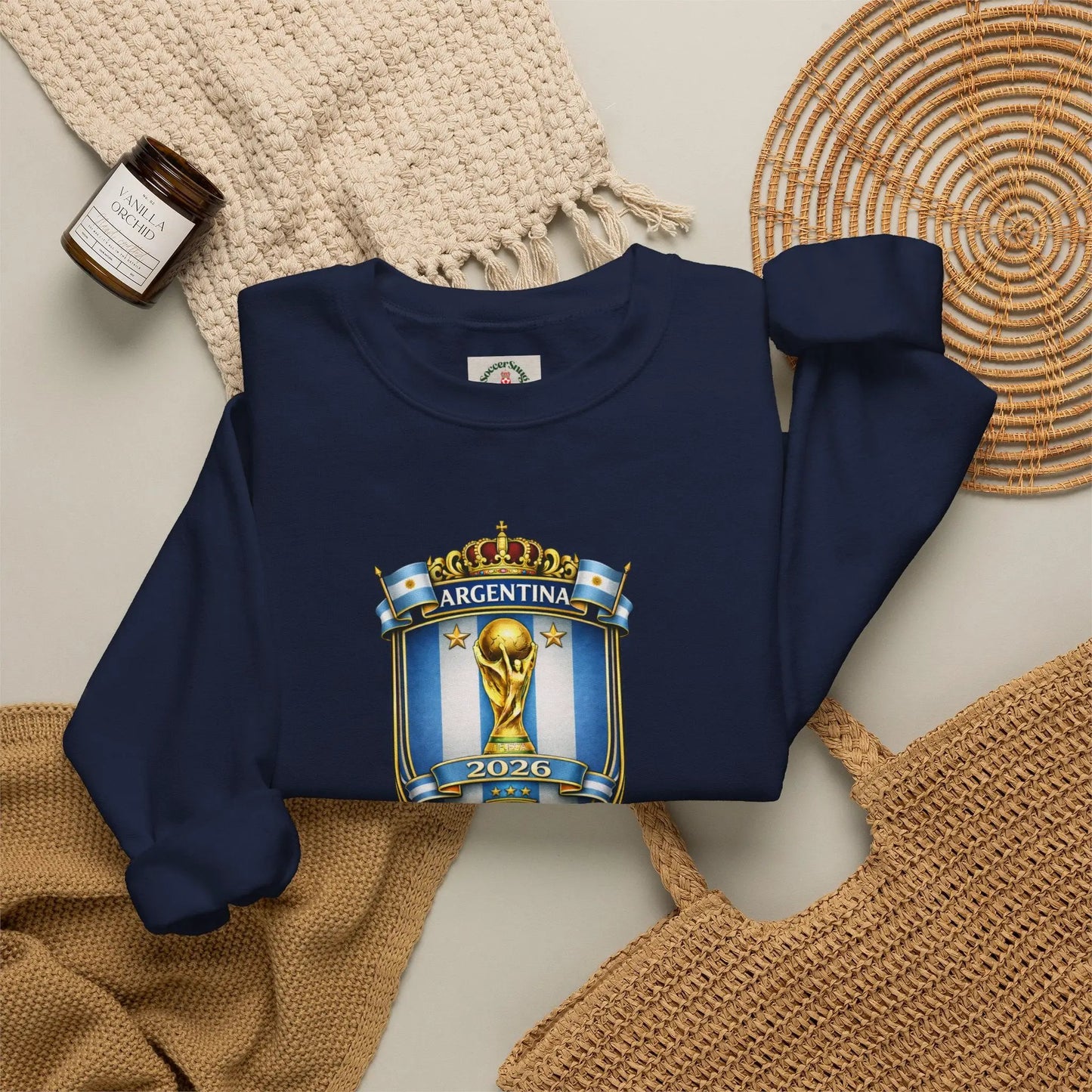 Argentina World Cup Crest Embroidered Crewneck Sweatshirt by Printify