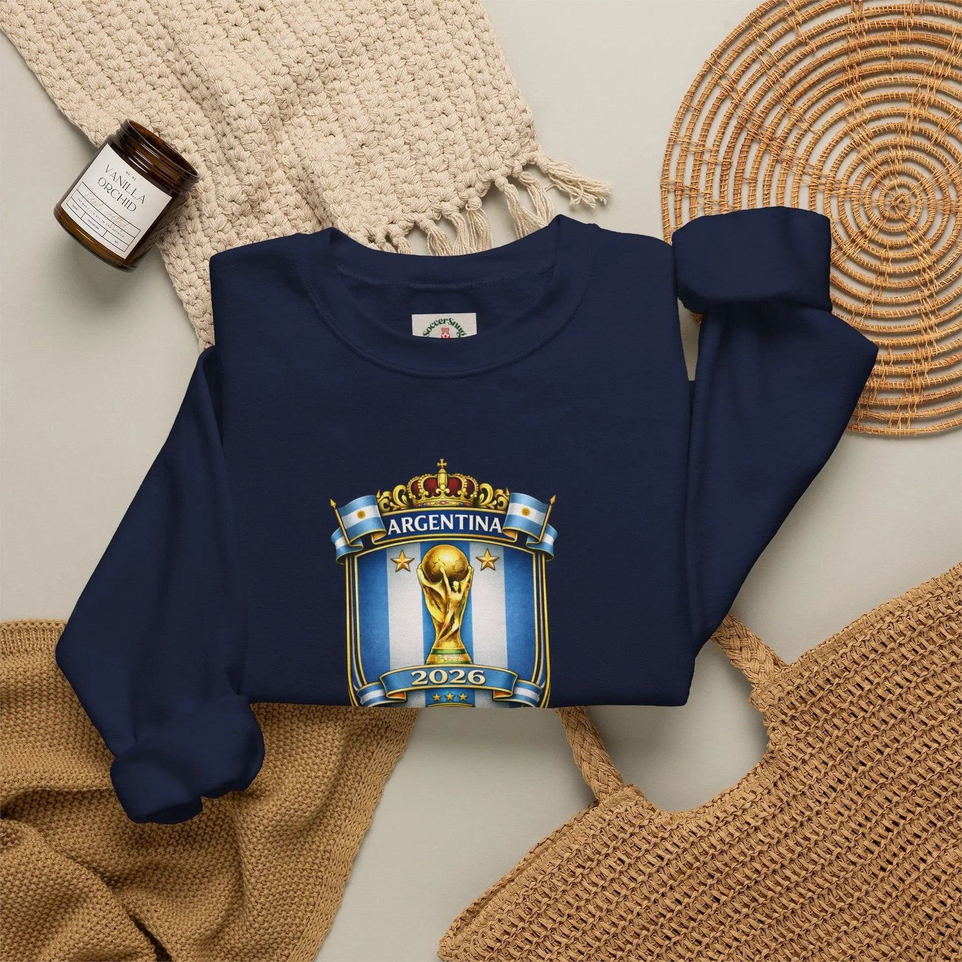 Argentina World Cup Crest Embroidered Crewneck Sweatshirt by Printify