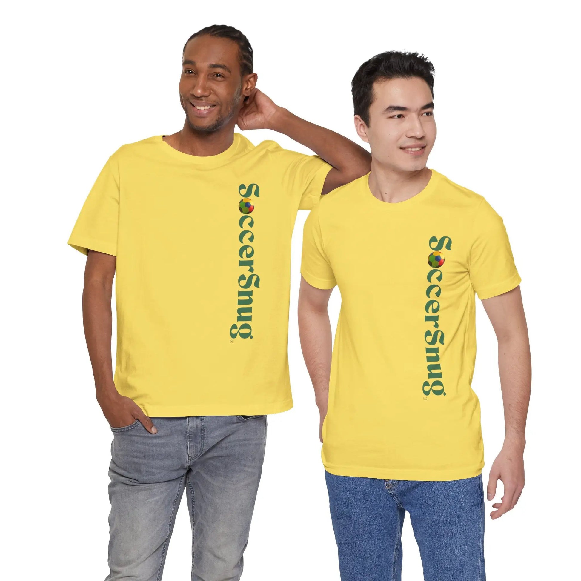 SoccerSnug Vertical Logo Tee Casual Soccer Fan Shirt by Printify