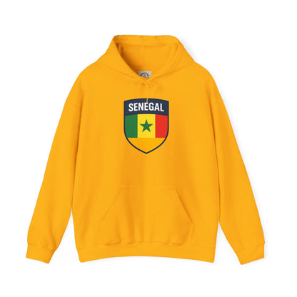 Senegal Flag Crest Hoodie With Shield Emblem For Fans And Travelers by Printify