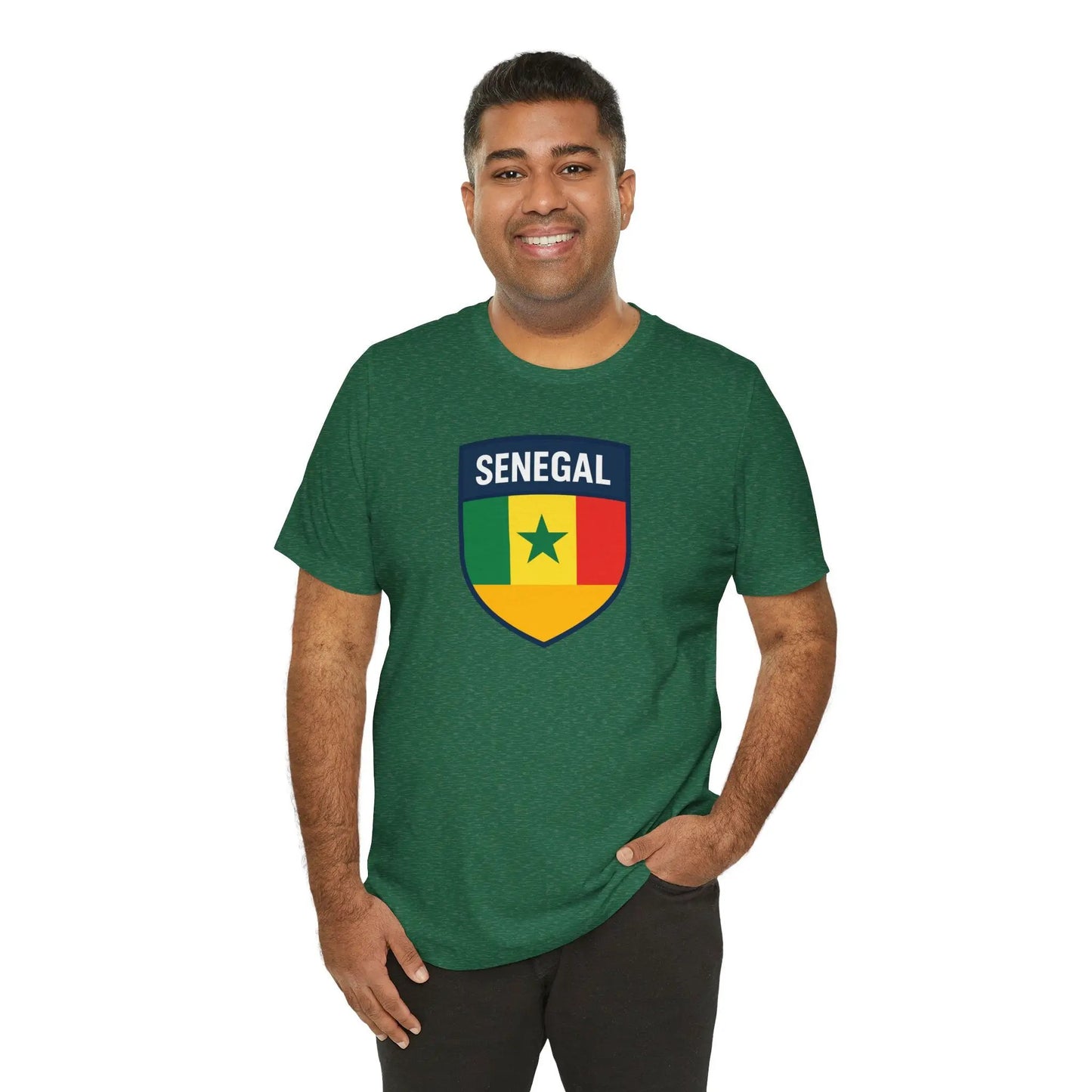 Senegal Flag Shield T Shirt Crest Tee For Fans Pride Soft Breathable by Printify