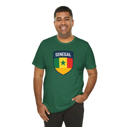 Senegal Flag Shield T Shirt Crest Tee For Fans Pride Soft Breathable by Printify